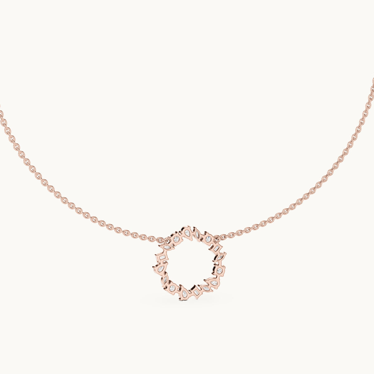 Round, pear and marquise lab-grown diamond mixed-cut open circle pendant in rose gold, 1.70 CT TW, view 4