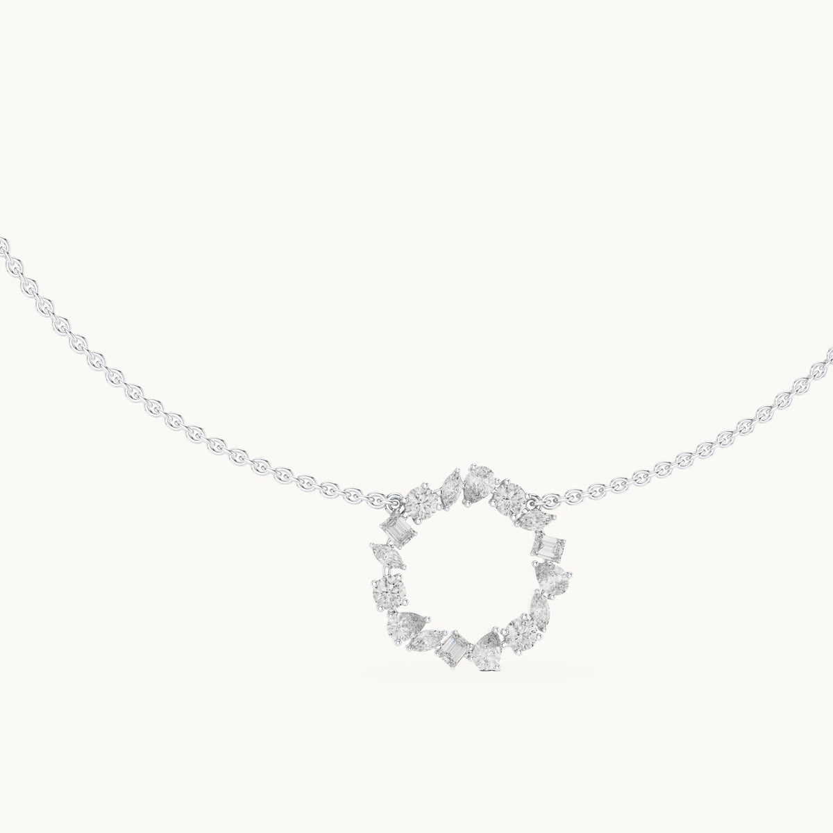 Round, pear and marquise lab-grown diamond mixed-cut open circle pendant in white gold, 1.70 CT TW, view 1