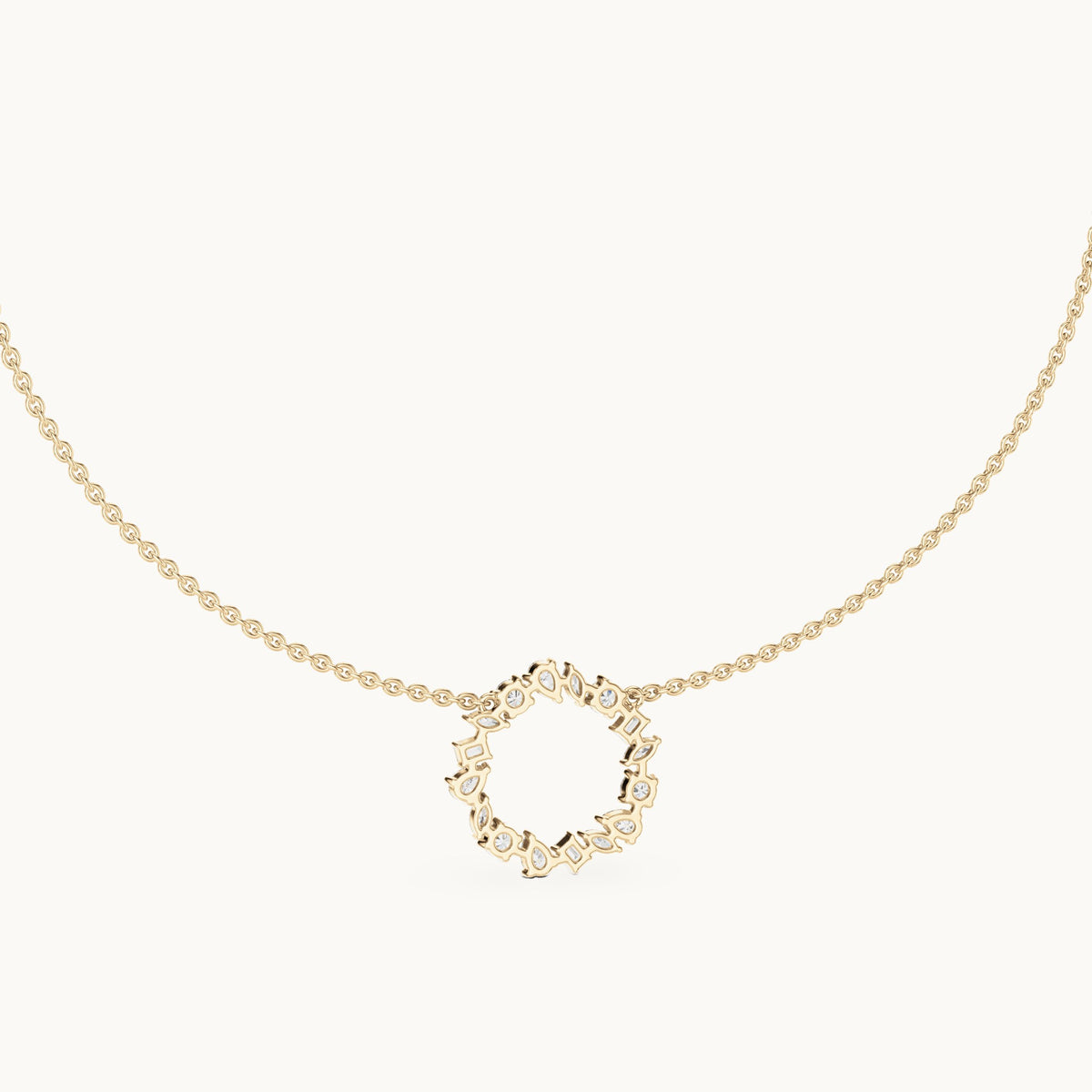 Round, pear and marquise lab-grown diamond mixed-cut open circle pendant in yellow gold, 1.70 CT TW, view 4