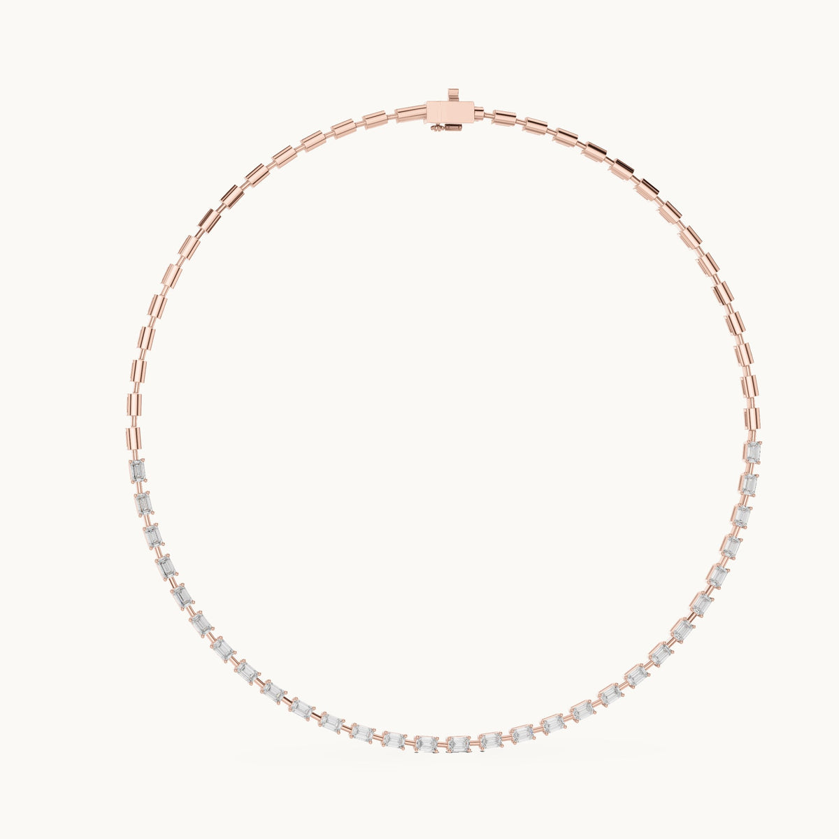 Emerald-cut lab-grown diamond station link necklace in rose gold, 3.35 CT TW, view 1
