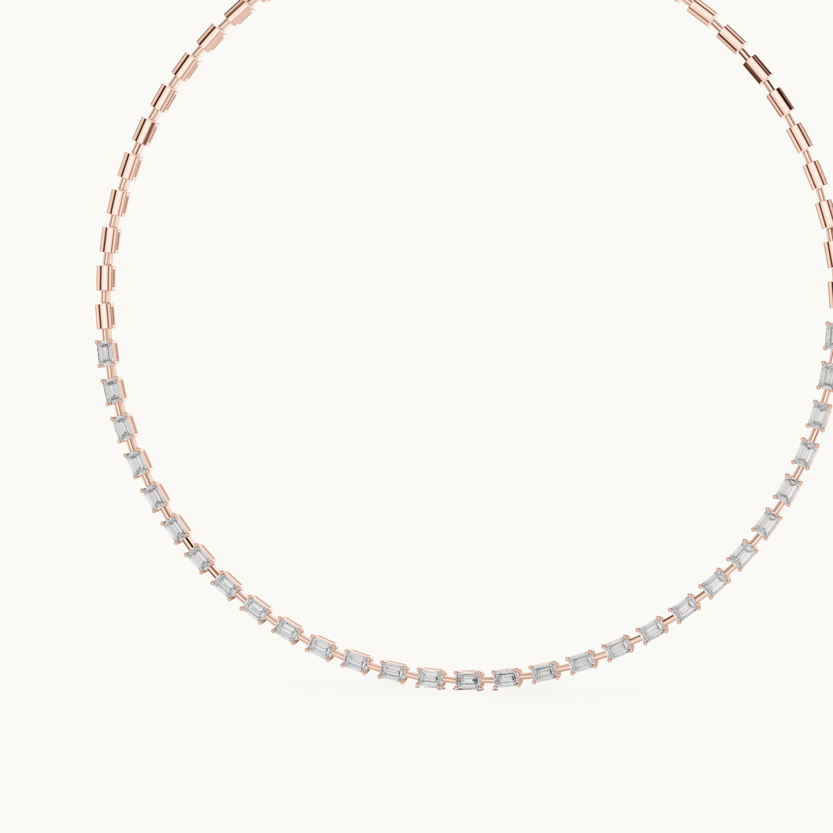 Emerald-cut lab-grown diamond station link necklace in rose gold, 3.35 CT TW, view 2
