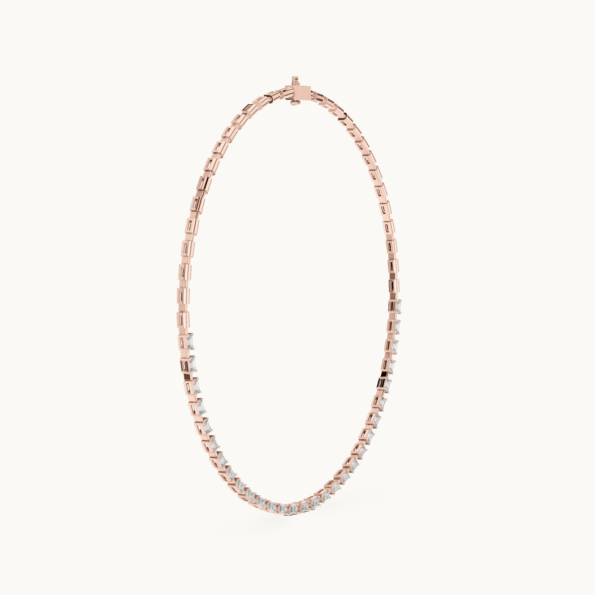 Emerald-cut lab-grown diamond station link necklace in rose gold, 3.35 CT TW, view 3