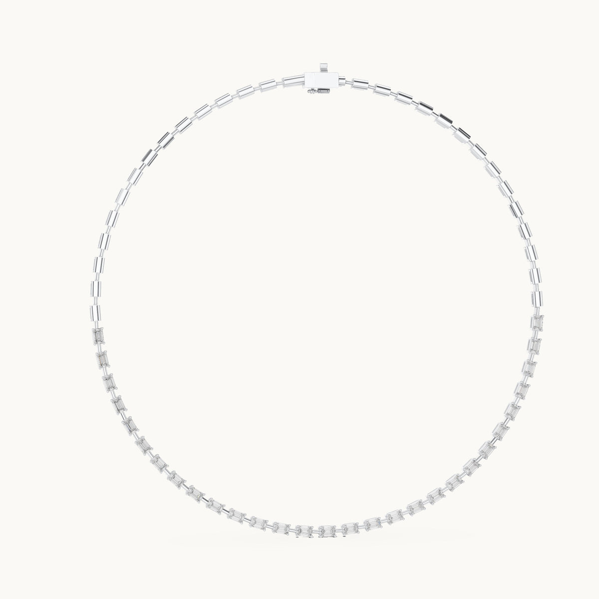 Emerald-cut lab-grown diamond station link necklace in white gold, 3.35 CT TW, view 1