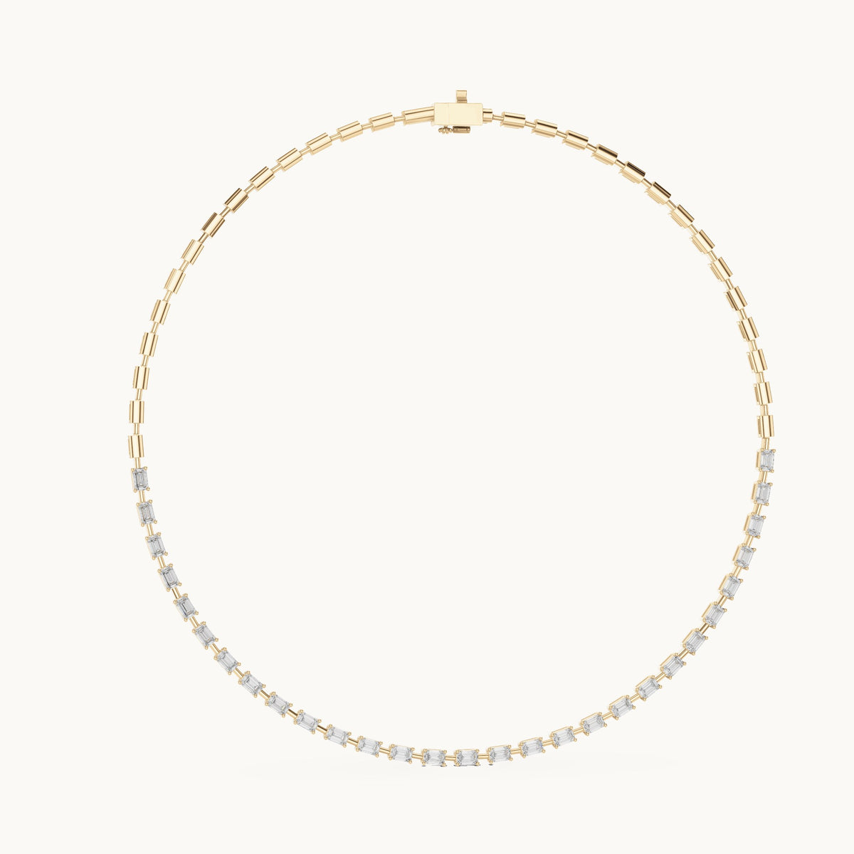 Emerald-cut lab-grown diamond station link necklace in yellow gold, 3.35 CT TW, view 1