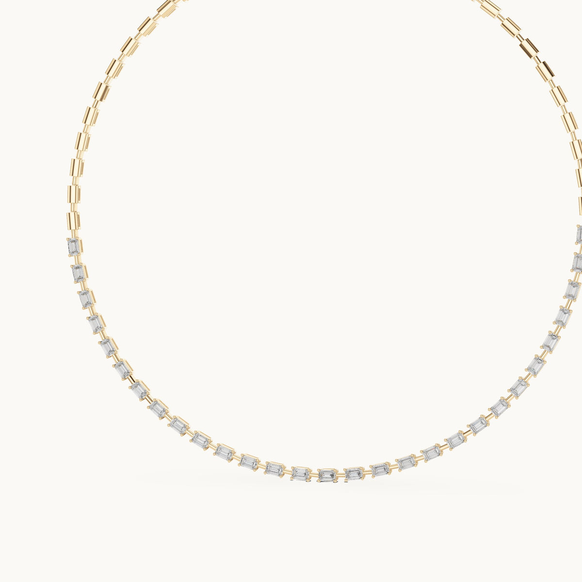 Emerald-cut lab-grown diamond station link necklace in yellow gold, 3.35 CT TW, view 2