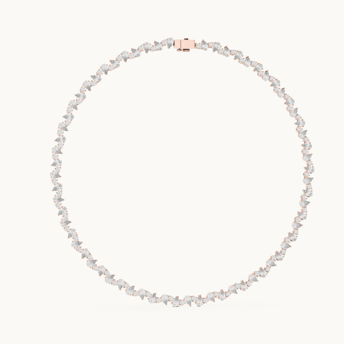 Pear and round lab-grown diamond alternating tennis necklace in rose gold, 14.289 CT TW, view 1