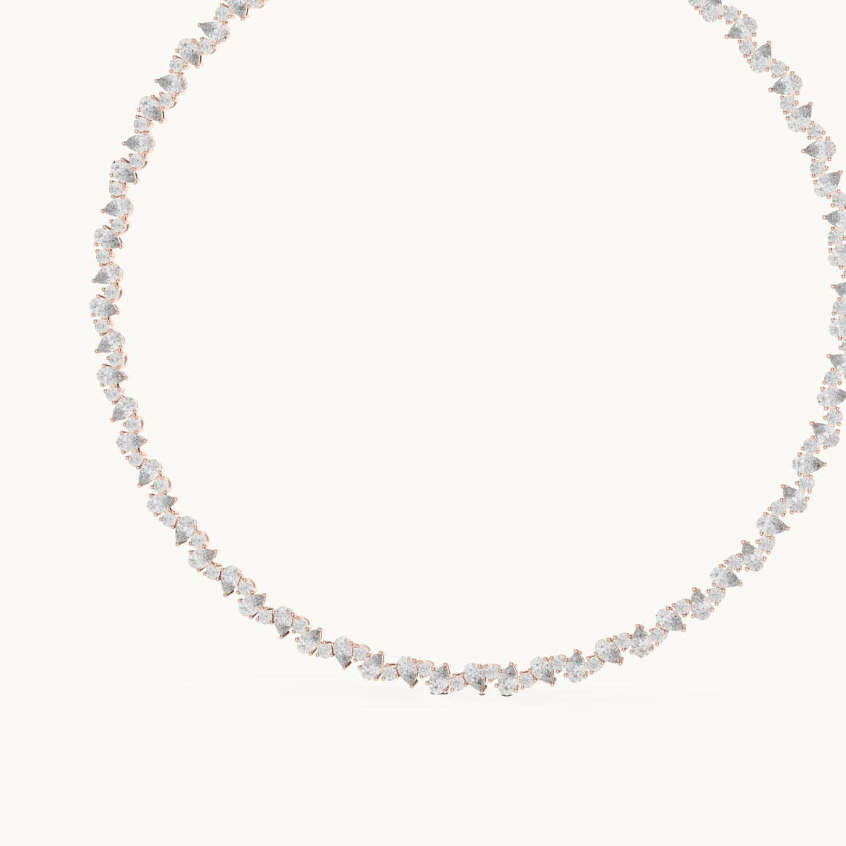 Pear and round lab-grown diamond alternating tennis necklace in rose gold, 14.289 CT TW, view 2