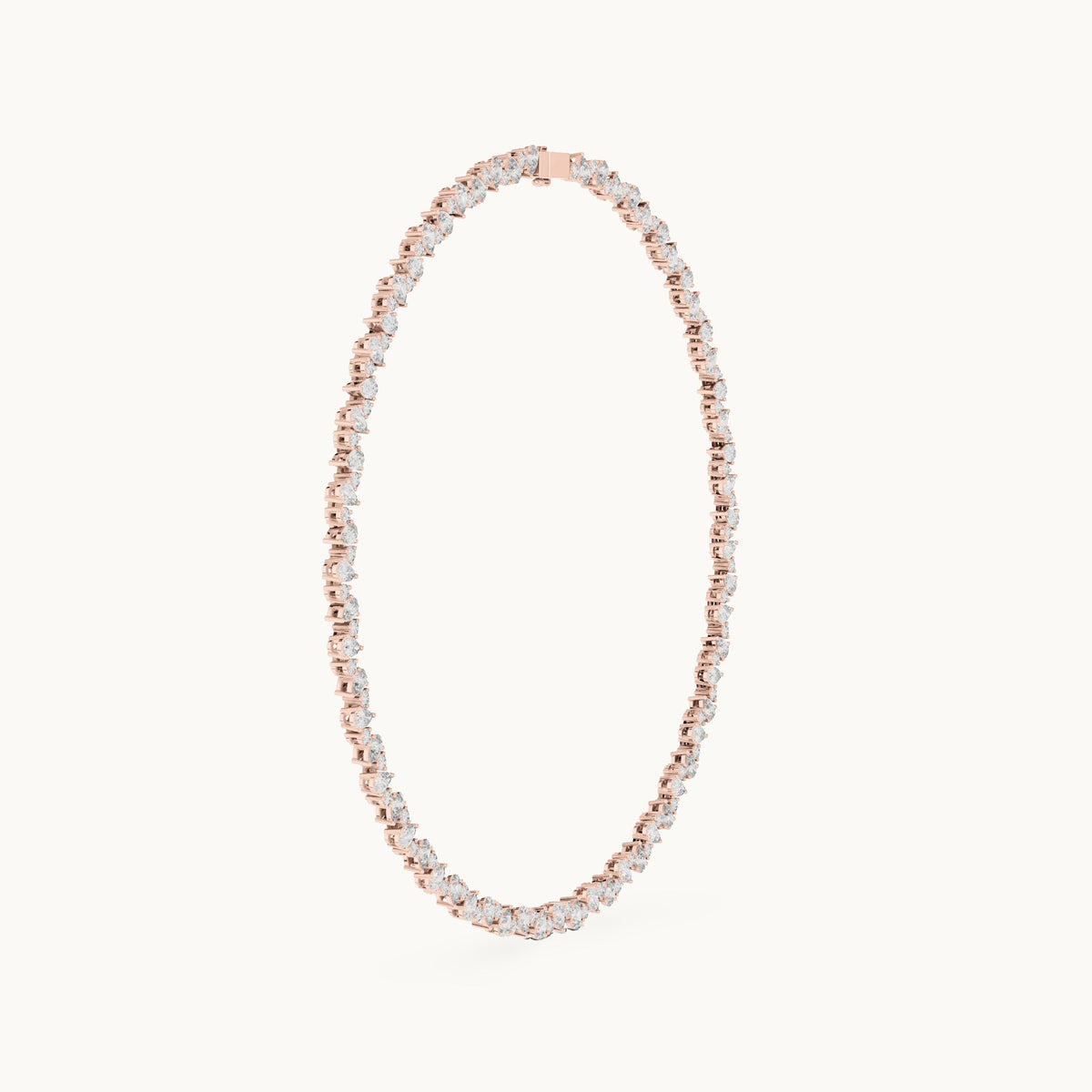 Pear and round lab-grown diamond alternating tennis necklace in rose gold, 14.289 CT TW, view 3