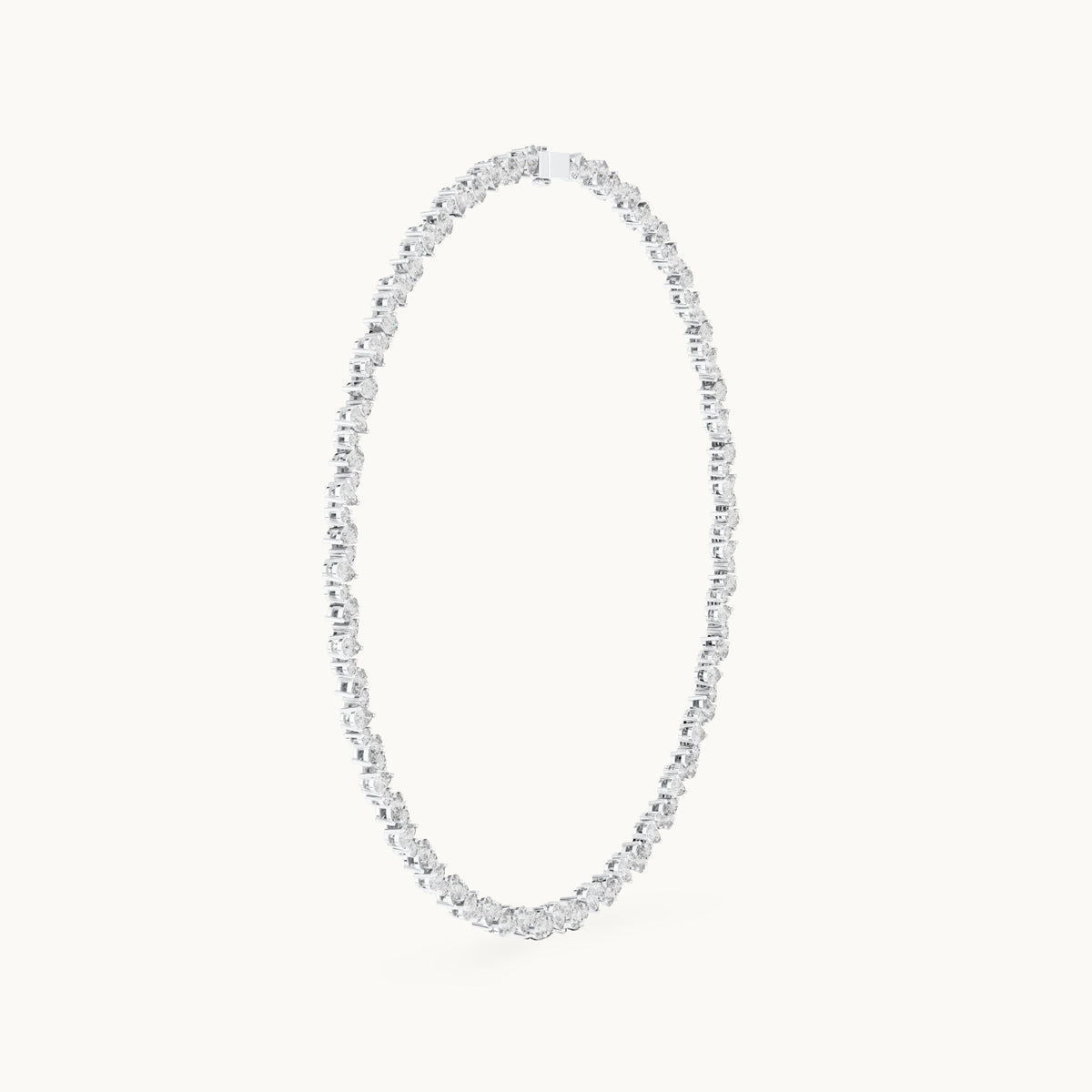 Pear and round lab-grown diamond alternating tennis necklace in white gold, 14.289 CT TW, view 3
