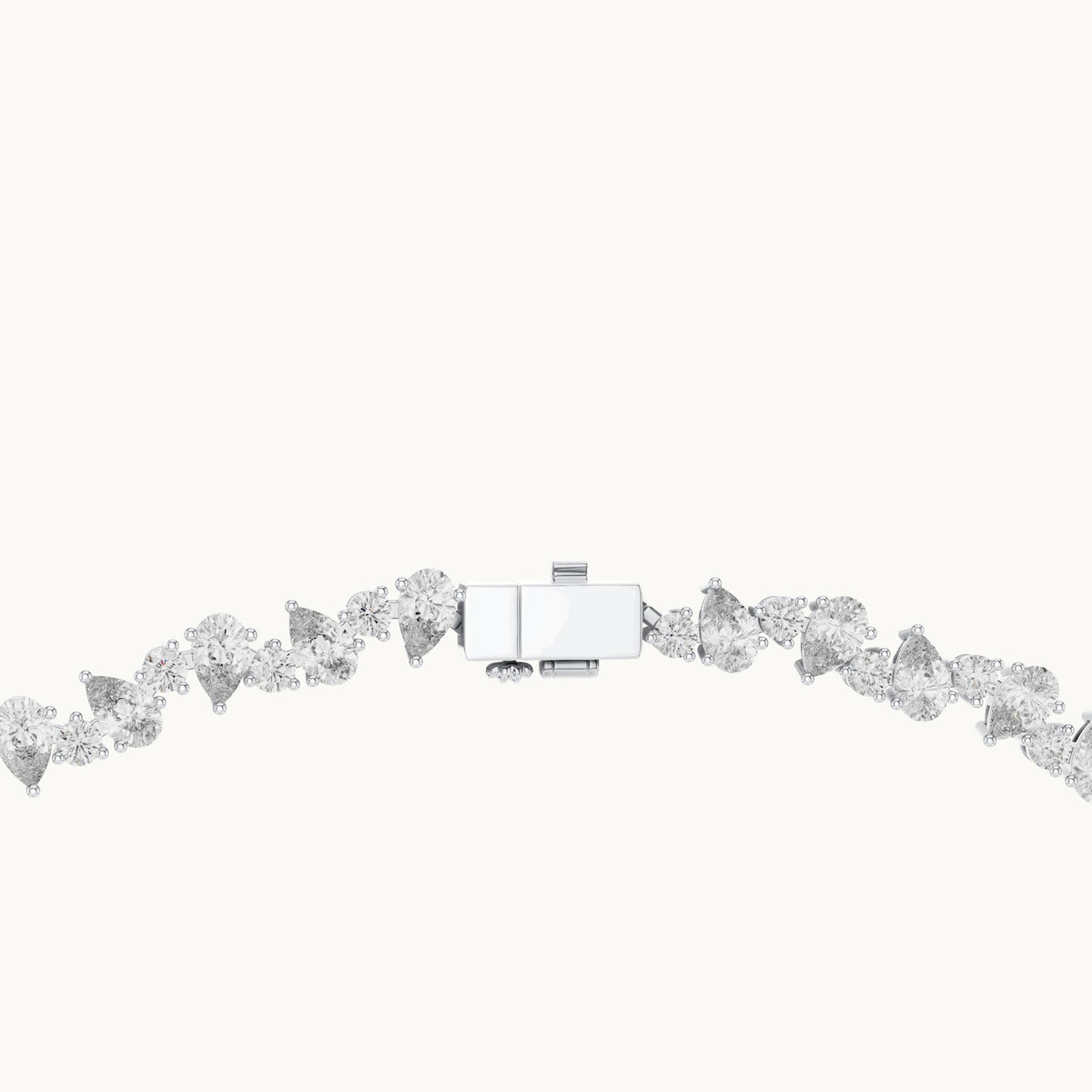 Pear and round lab-grown diamond alternating tennis necklace in white gold, 14.289 CT TW, view 4