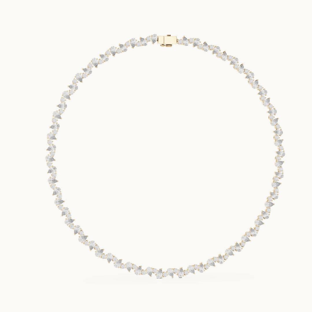 Pear and round lab-grown diamond alternating tennis necklace in yellow gold, 14.289 CT TW, view 1