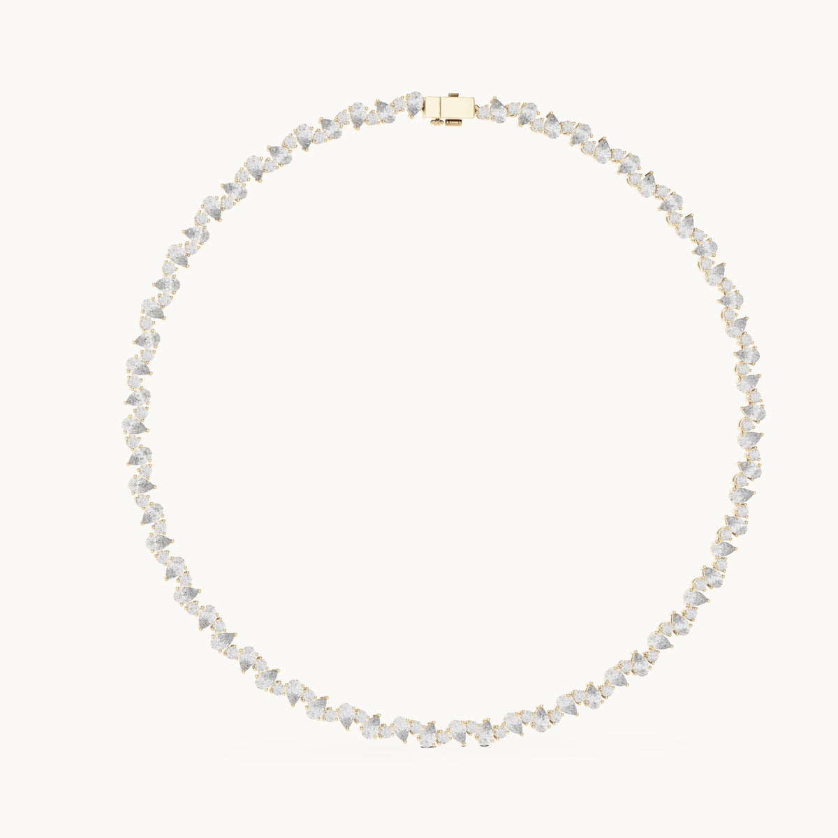 Pear and round lab-grown diamond alternating tennis necklace in yellow gold, 14.289 CT TW, view 1