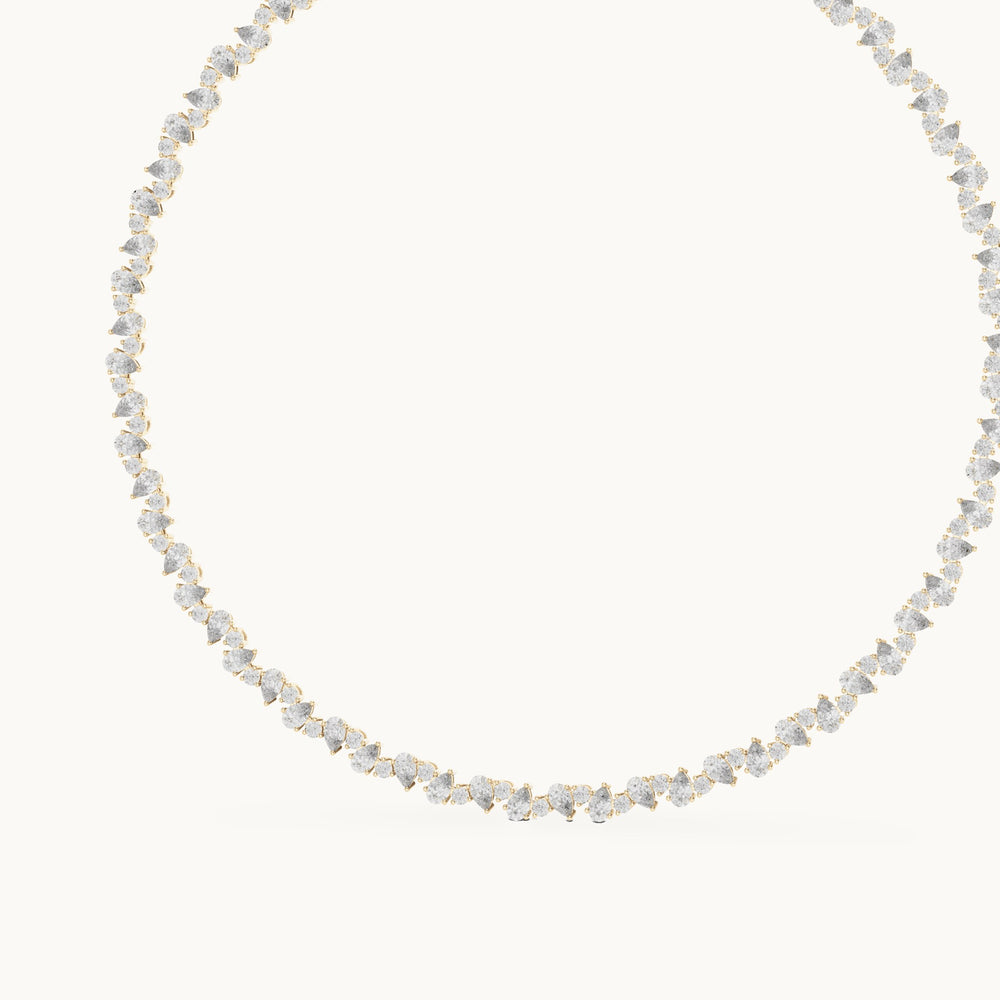 Pear and round lab-grown diamond alternating tennis necklace in yellow gold, 14.289 CT TW, view 2
