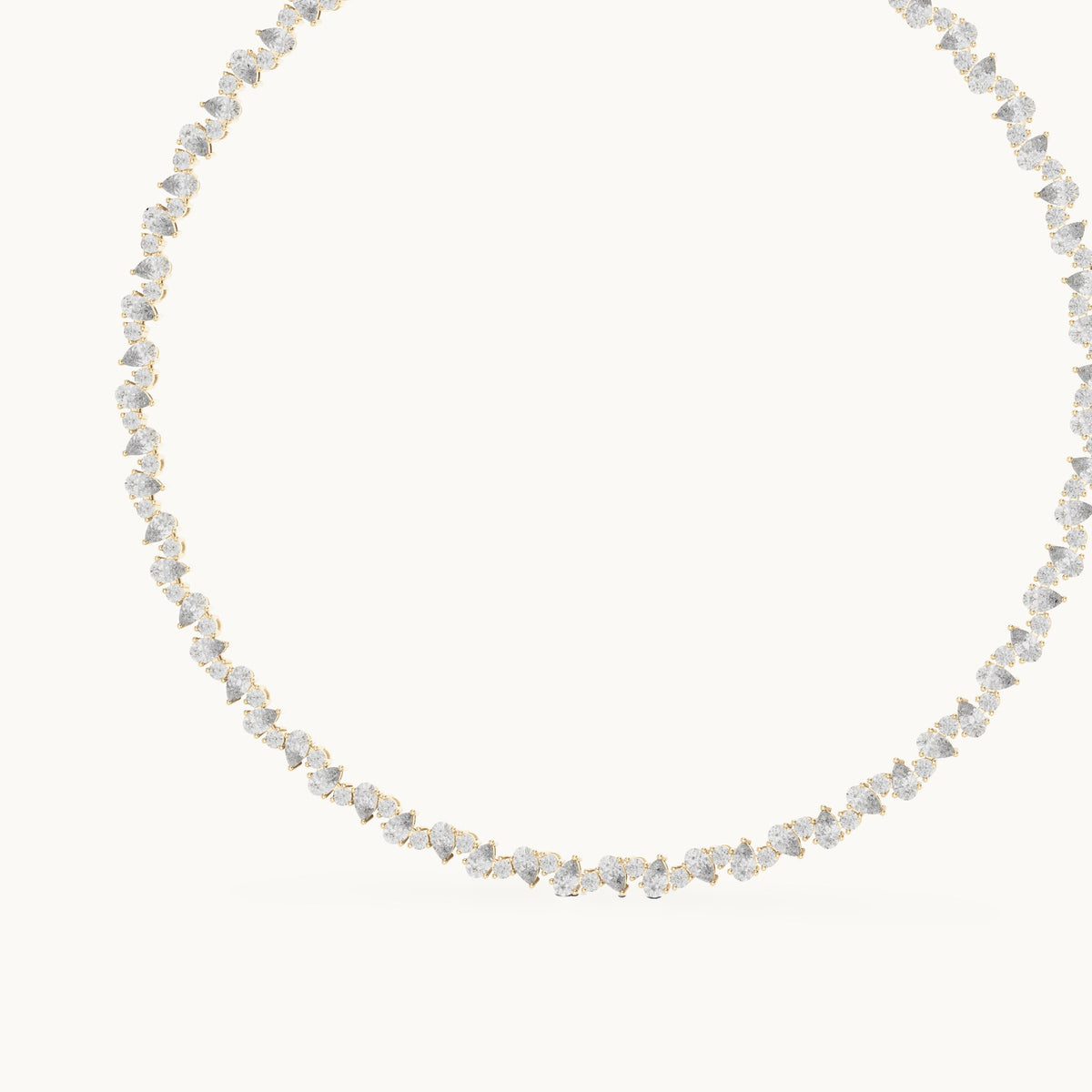 Pear and round lab-grown diamond alternating tennis necklace in yellow gold, 14.289 CT TW, view 2