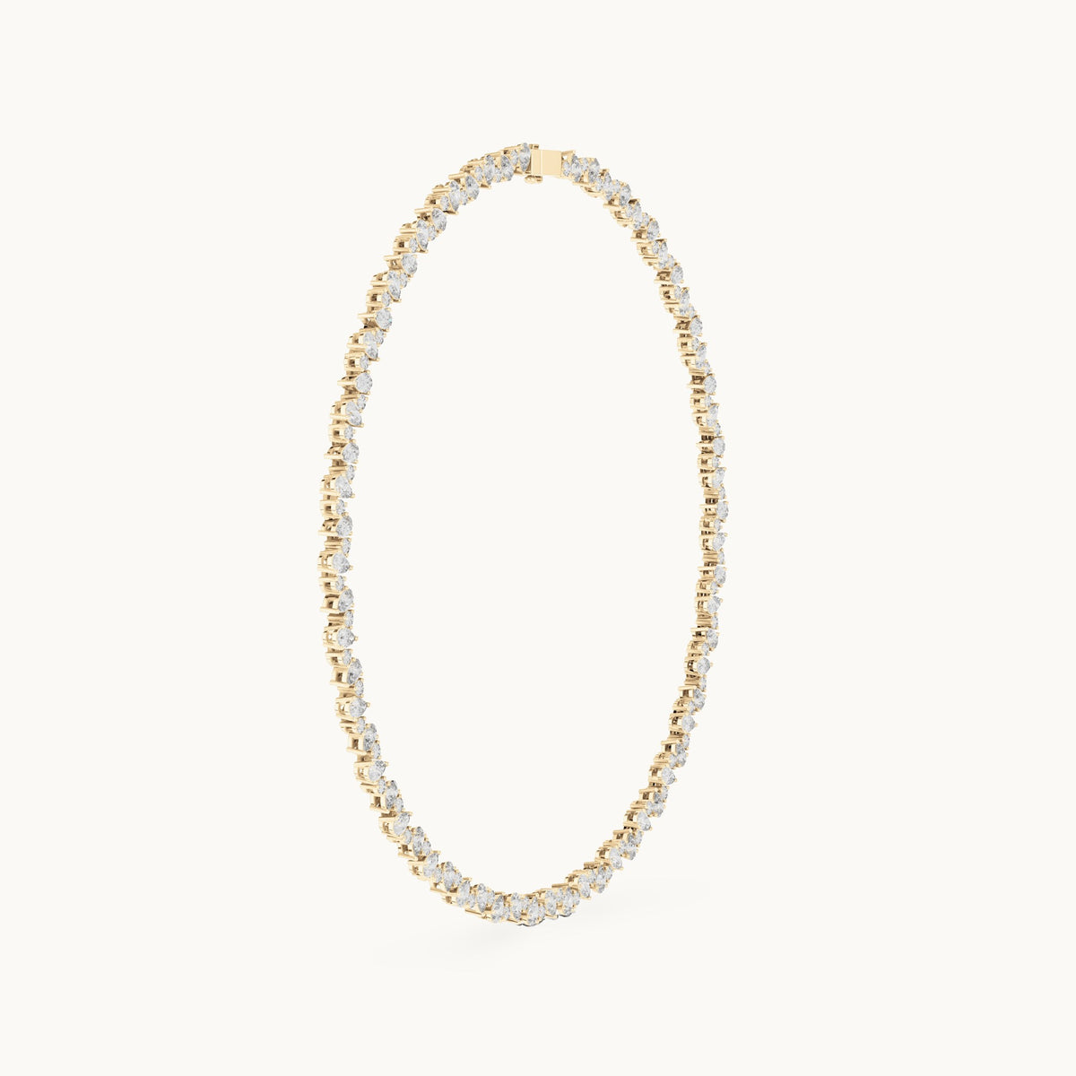 Pear and round lab-grown diamond alternating tennis necklace in yellow gold, 14.289 CT TW, view 3