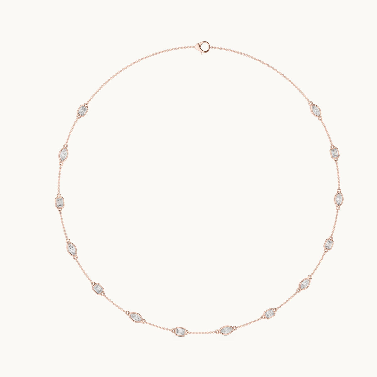 Marquise and emerald-cut lab-grown diamond bezel station necklace in rose gold, 2.80 CT TW, view 1