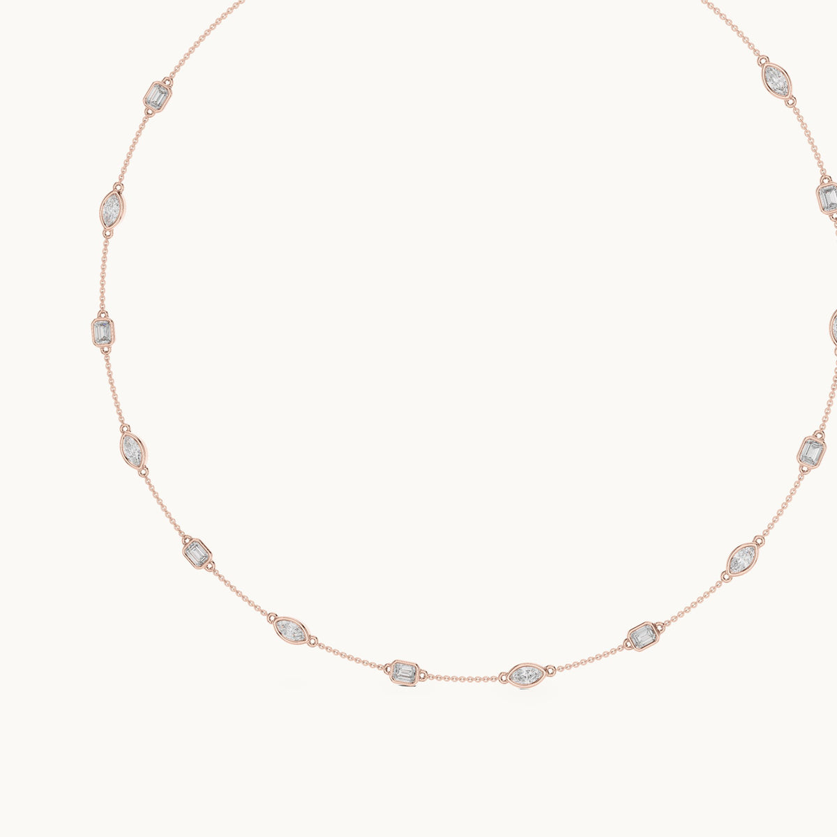 Marquise and emerald-cut lab-grown diamond bezel station necklace in rose gold, 2.80 CT TW, view 2