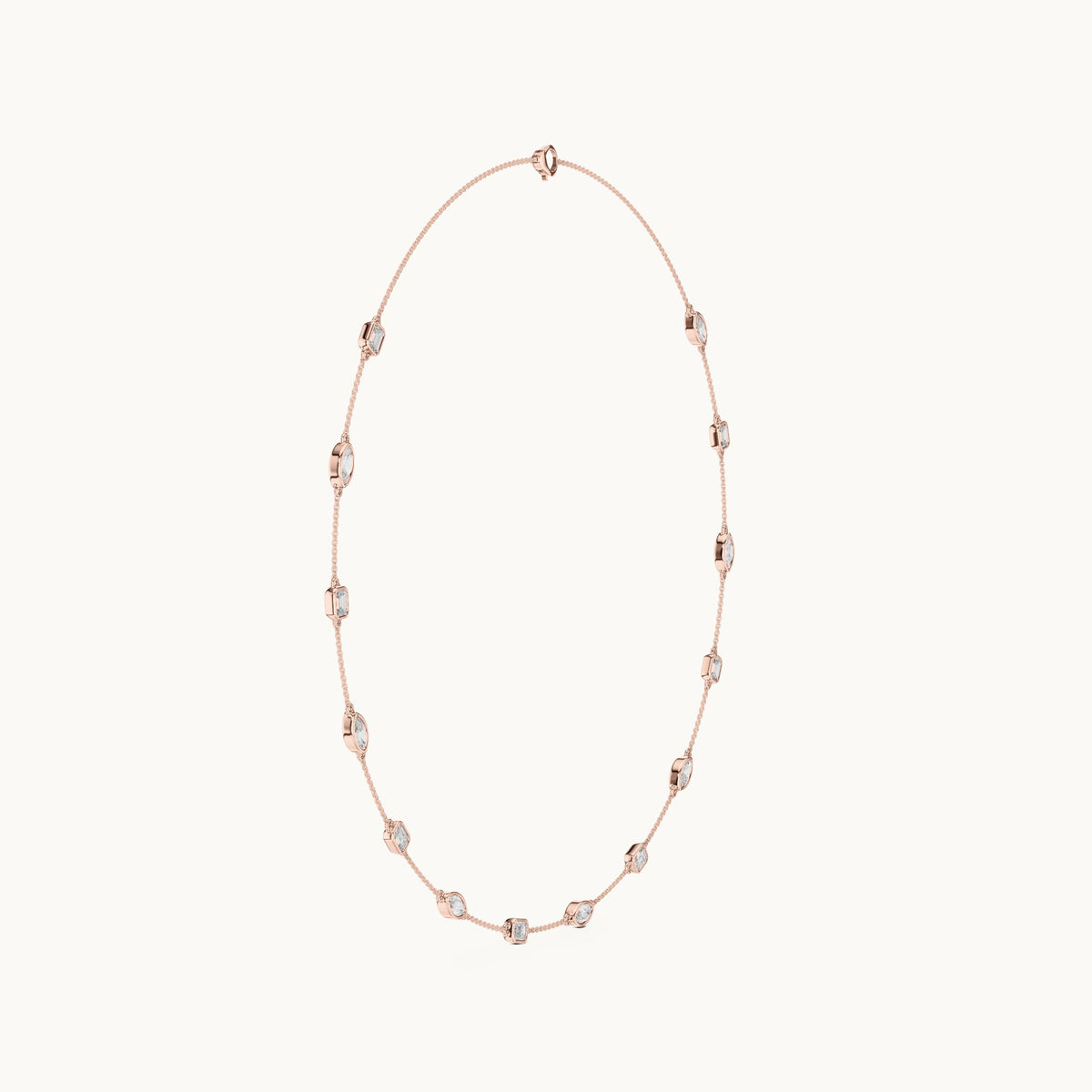 Marquise and emerald-cut lab-grown diamond bezel station necklace in rose gold, 2.80 CT TW, view 3