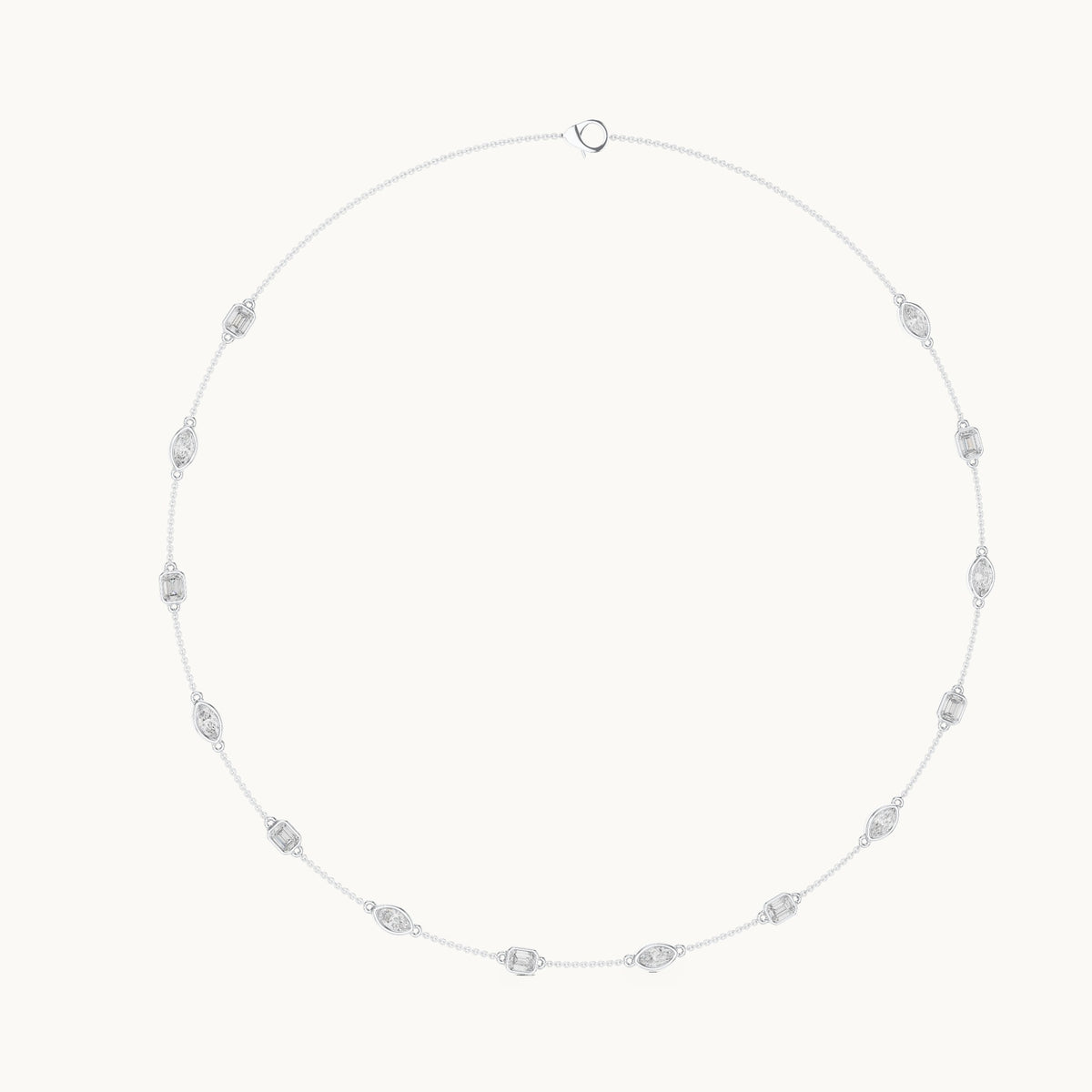 Marquise and emerald-cut lab-grown diamond bezel station necklace in white gold, 2.80 CT TW, view 1