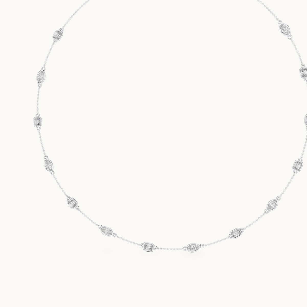 Marquise and emerald-cut lab-grown diamond bezel station necklace in white gold, 2.80 CT TW, view 2