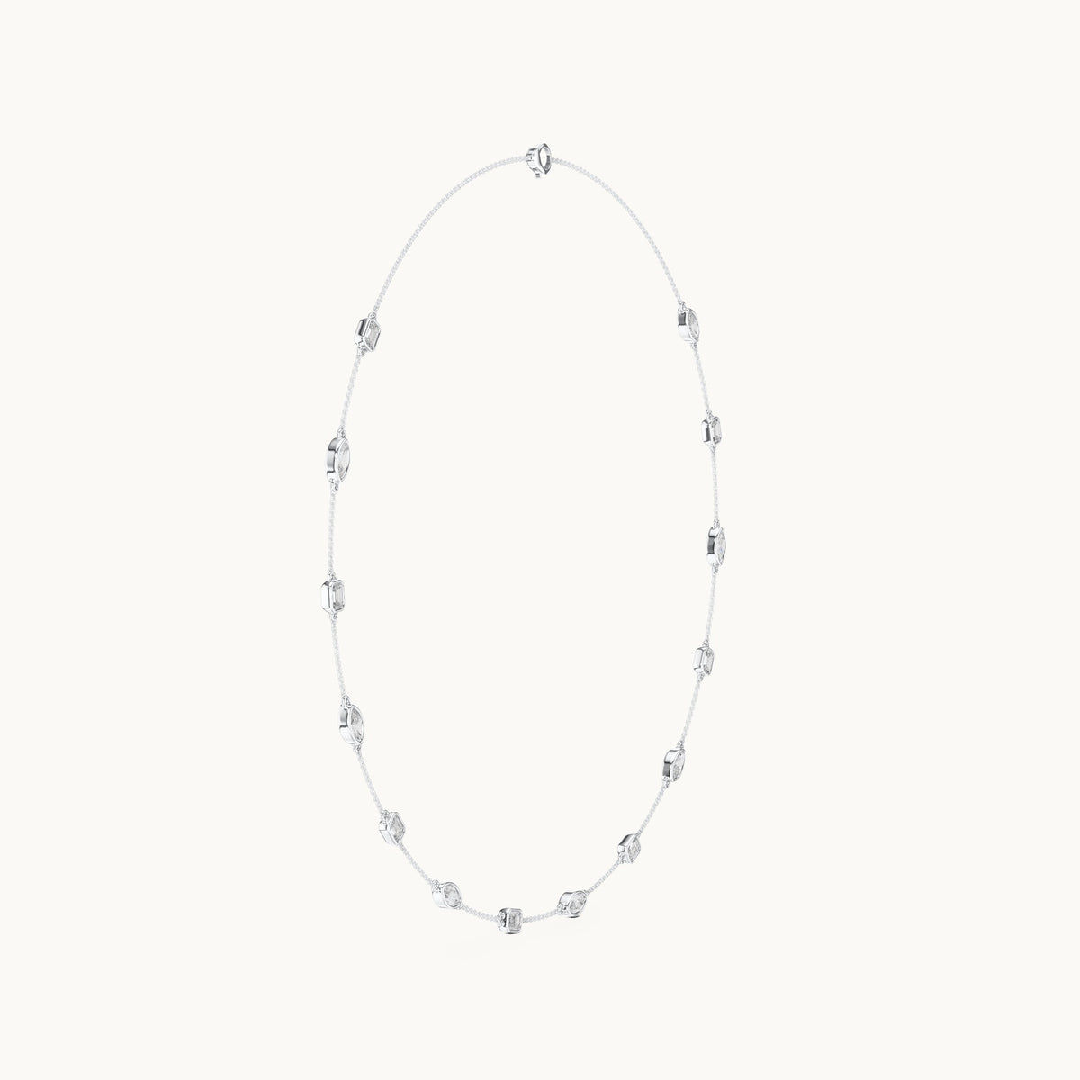 Marquise and emerald-cut lab-grown diamond bezel station necklace in white gold, 2.80 CT TW, view 3