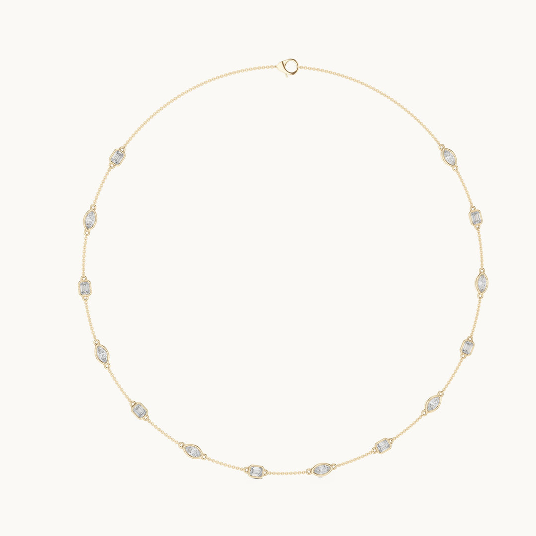 Marquise and emerald-cut lab-grown diamond bezel station necklace in yellow gold, 2.80 CT TW, view 1
