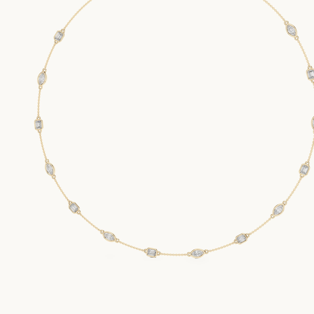 Marquise and emerald-cut lab-grown diamond bezel station necklace in yellow gold, 2.80 CT TW, view 2