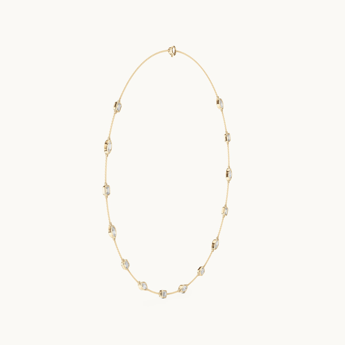 Marquise and emerald-cut lab-grown diamond bezel station necklace in yellow gold, 2.80 CT TW, view 3