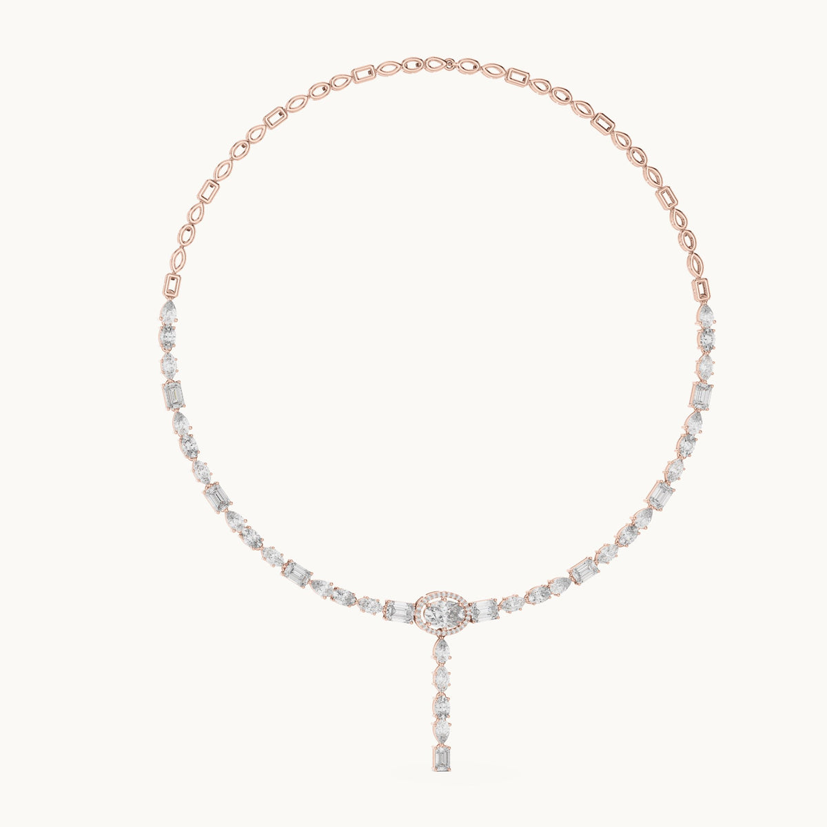 Emerald-cut, oval and pear lab-grown diamond mixed-cut drop necklace in rose gold, 14.27 CT TW, view 1