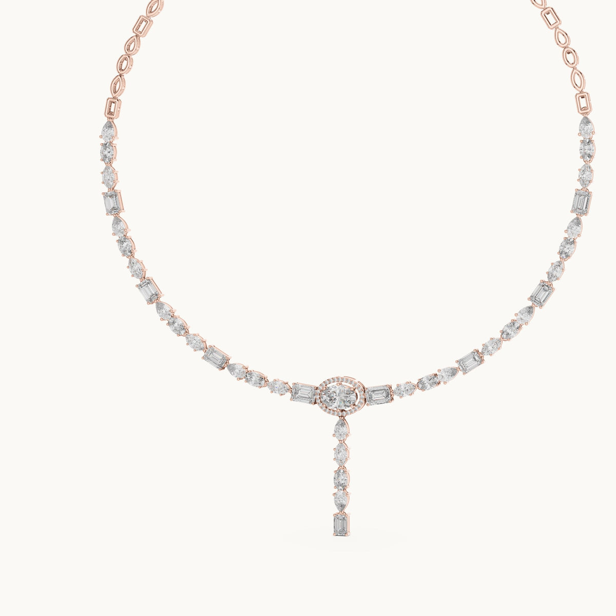 Emerald-cut, oval and pear lab-grown diamond mixed-cut drop necklace in rose gold, 14.27 CT TW, view 2