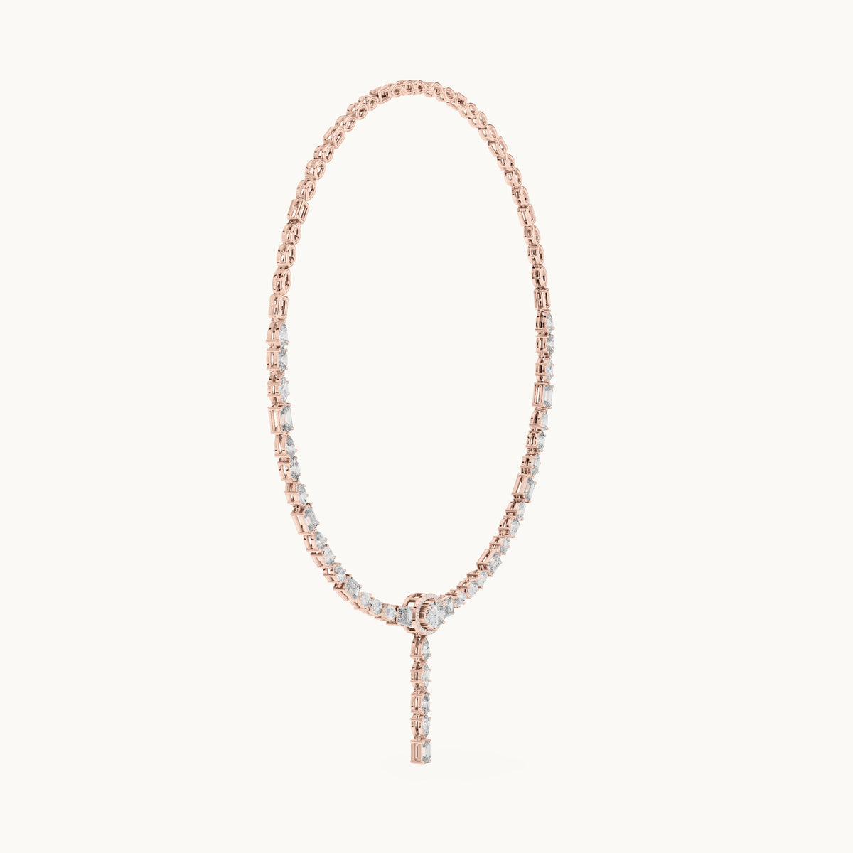 Emerald-cut, oval and pear lab-grown diamond mixed-cut drop necklace in rose gold, 14.27 CT TW, view 3