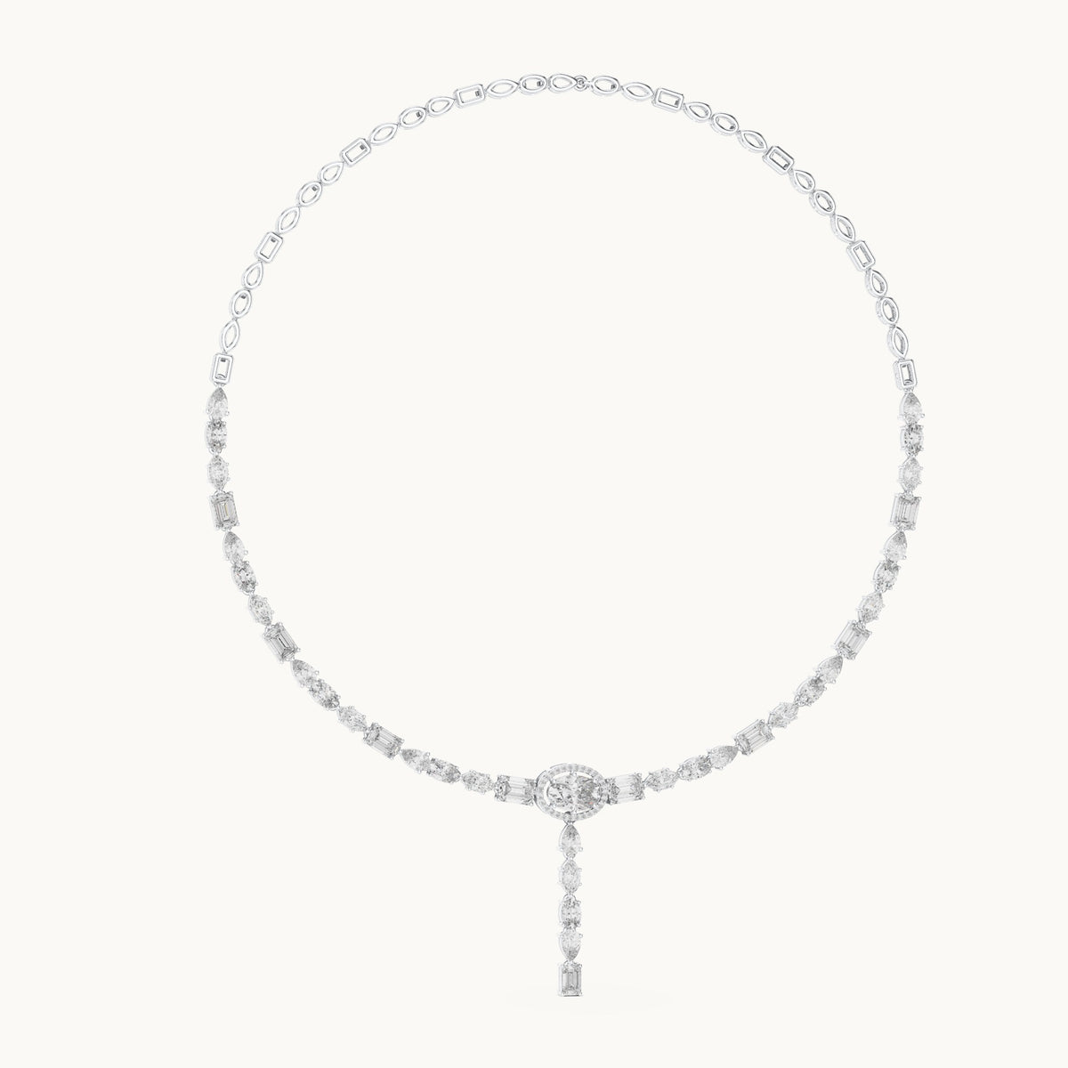 Emerald-cut, oval and pear lab-grown diamond mixed-cut drop necklace in white gold, 14.27 CT TW, view 1