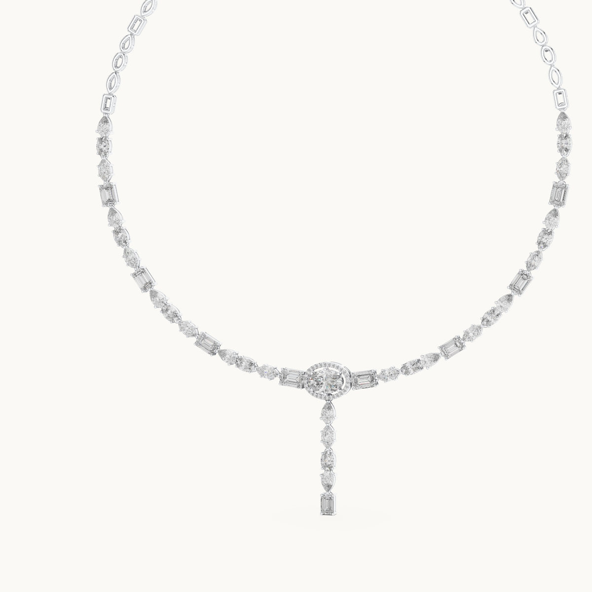 Emerald-cut, oval and pear lab-grown diamond mixed-cut drop necklace in white gold, 14.27 CT TW, view 2