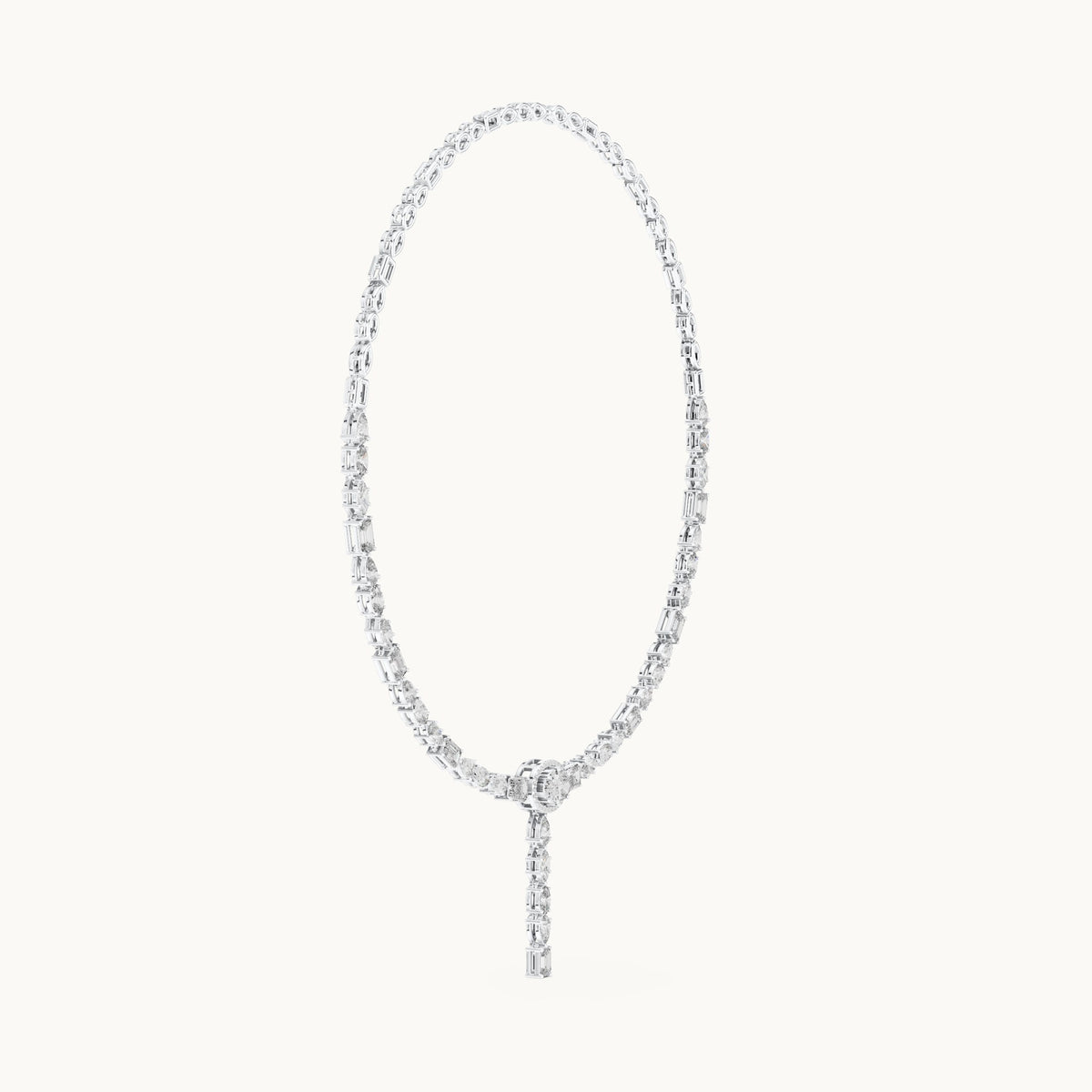 Emerald-cut, oval and pear lab-grown diamond mixed-cut drop necklace in white gold, 14.27 CT TW, view 3