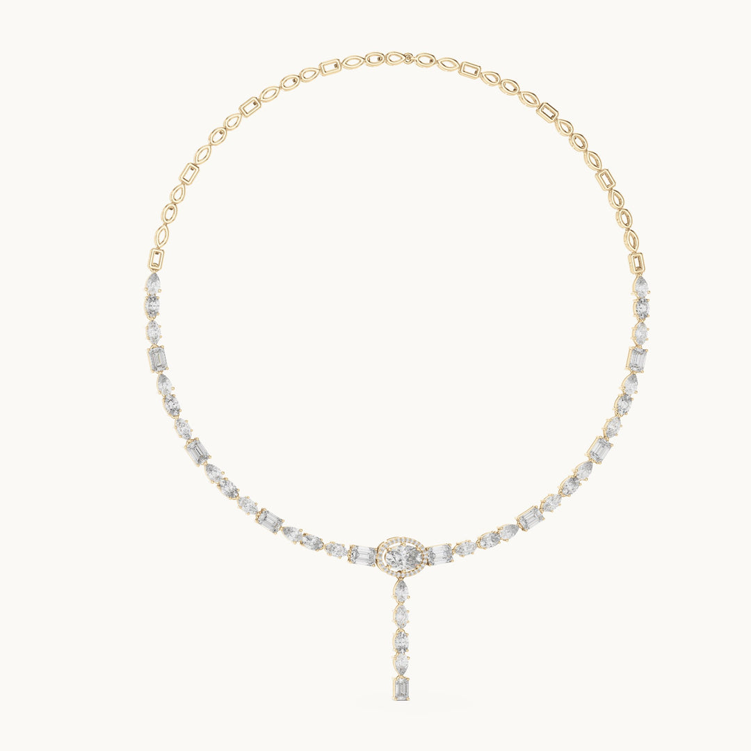 Emerald-cut, oval and pear lab-grown diamond mixed-cut drop necklace in yellow gold, 14.27 CT TW, view 1
