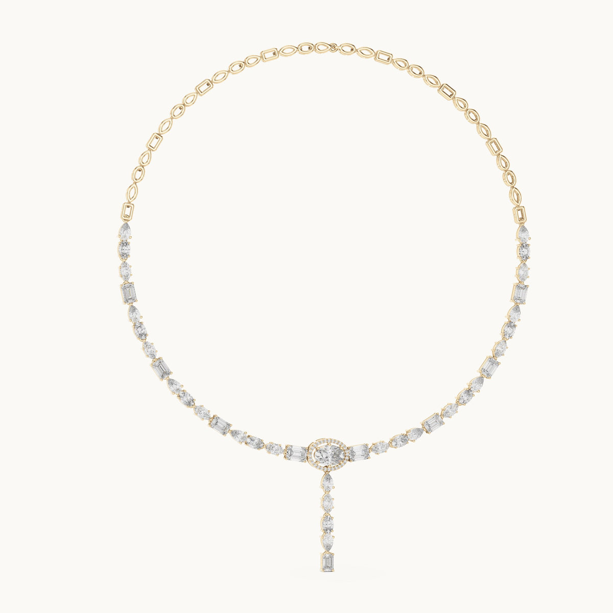 Emerald-cut, oval and pear lab-grown diamond mixed-cut drop necklace in yellow gold, 14.27 CT TW, view 1