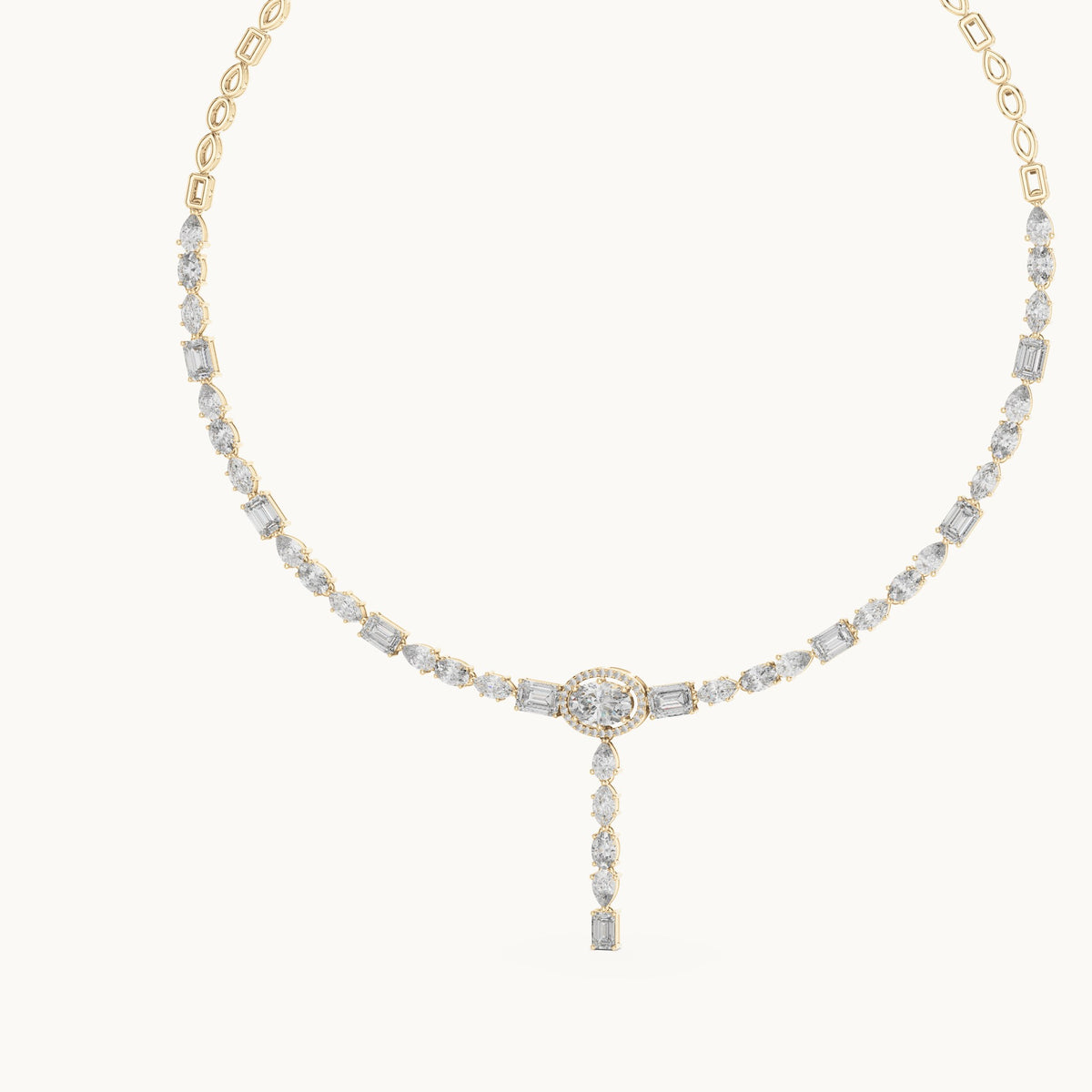 Emerald-cut, oval and pear lab-grown diamond mixed-cut drop necklace in yellow gold, 14.27 CT TW, view 2