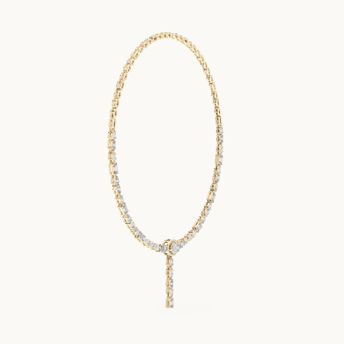 Emerald-cut, oval and pear lab-grown diamond mixed-cut drop necklace in yellow gold, 14.27 CT TW, view 3