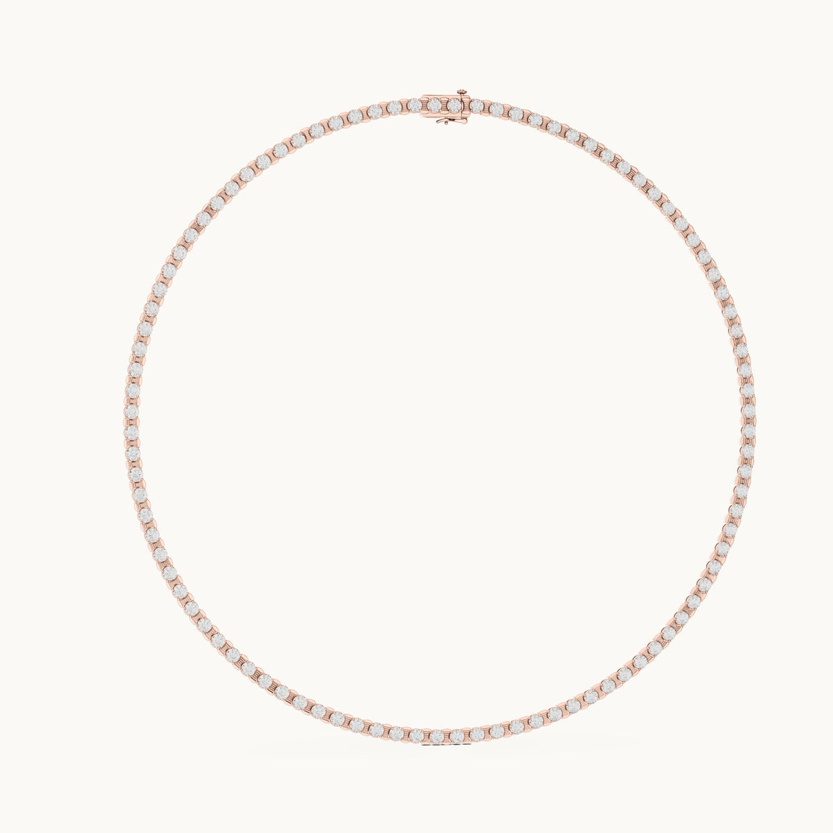 Round lab-grown diamond tennis necklace in rose gold, 14.016 CT TW, view 1