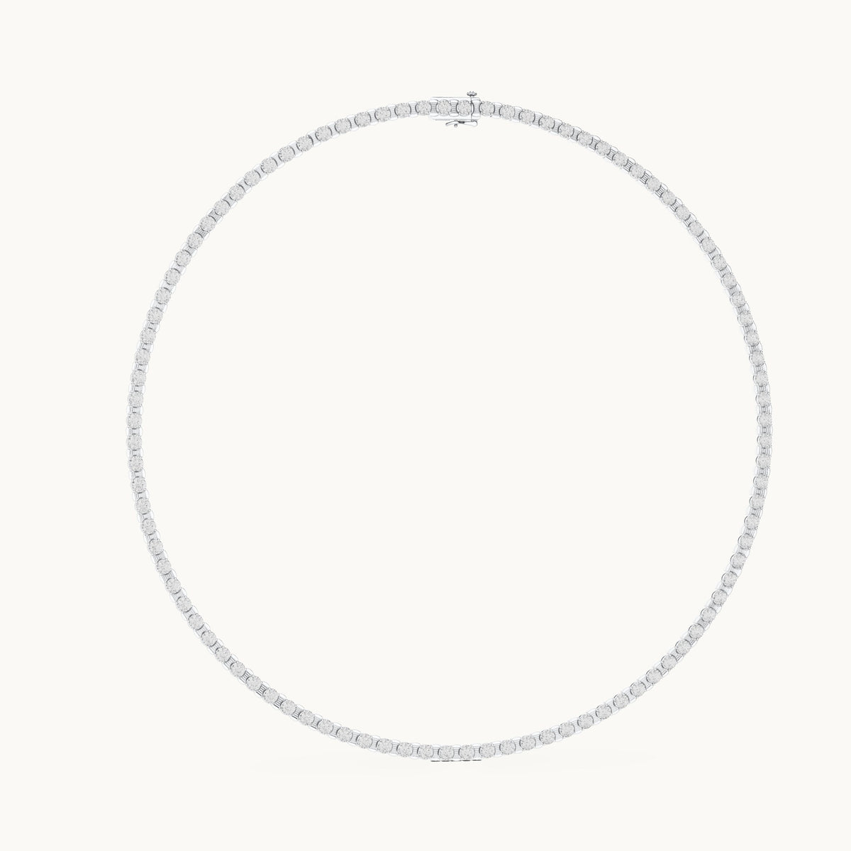 Round lab-grown diamond tennis necklace in white gold, 14.016 CT TW, view 1