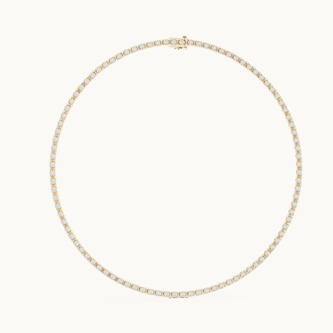 Round lab-grown diamond tennis necklace in yellow gold, 14.016 CT TW, view 1
