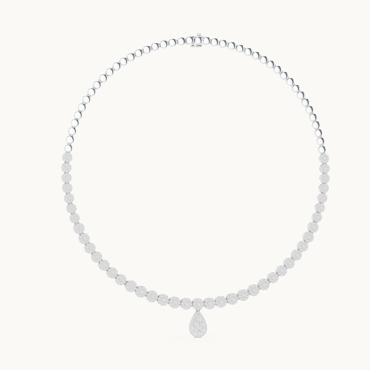 Round lab-grown diamond graduated riviera necklace in white gold, 7.884 CT TW, view 1