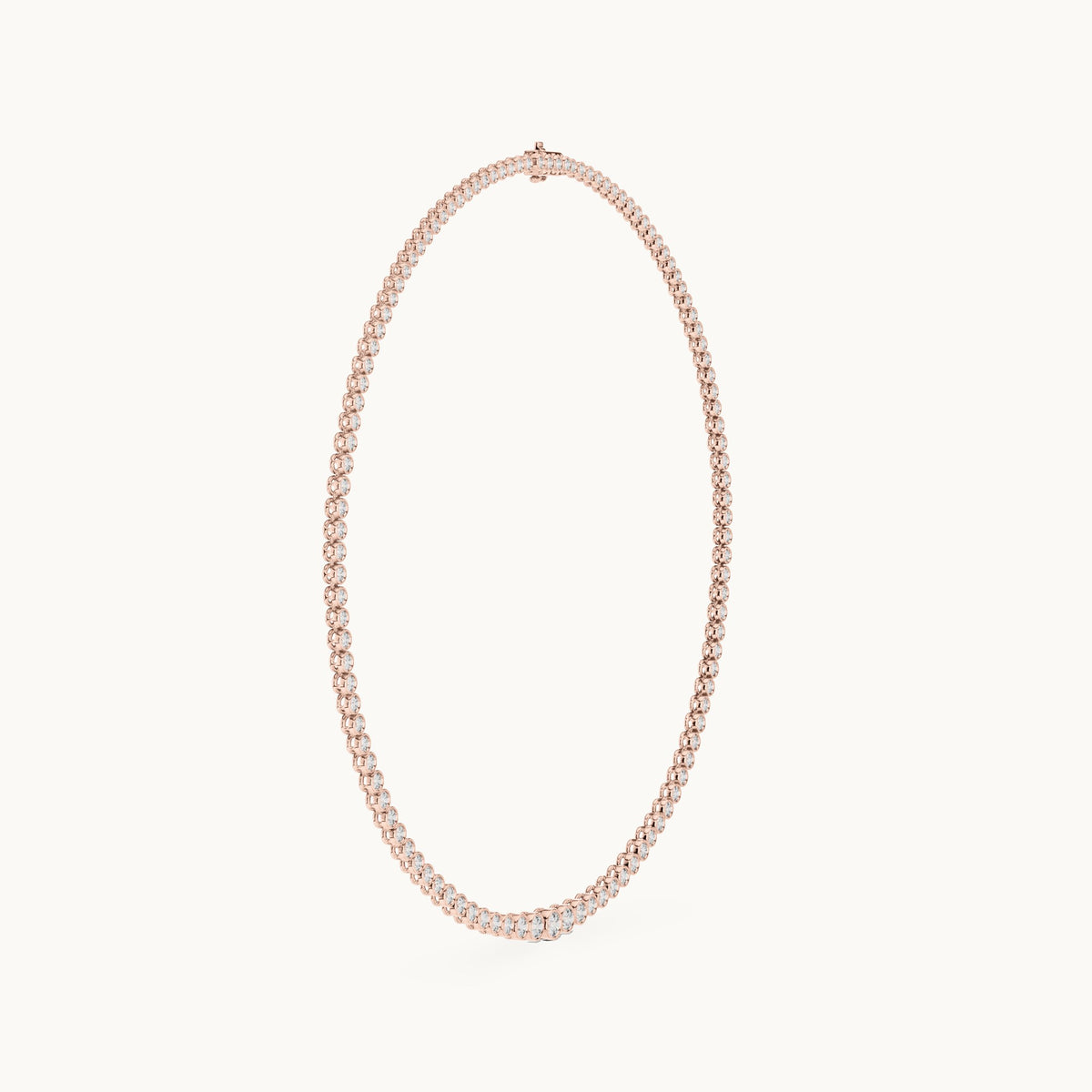 Round lab-grown diamond graduated bezel tennis necklace in rose gold, 11.006 CT TW, view 3