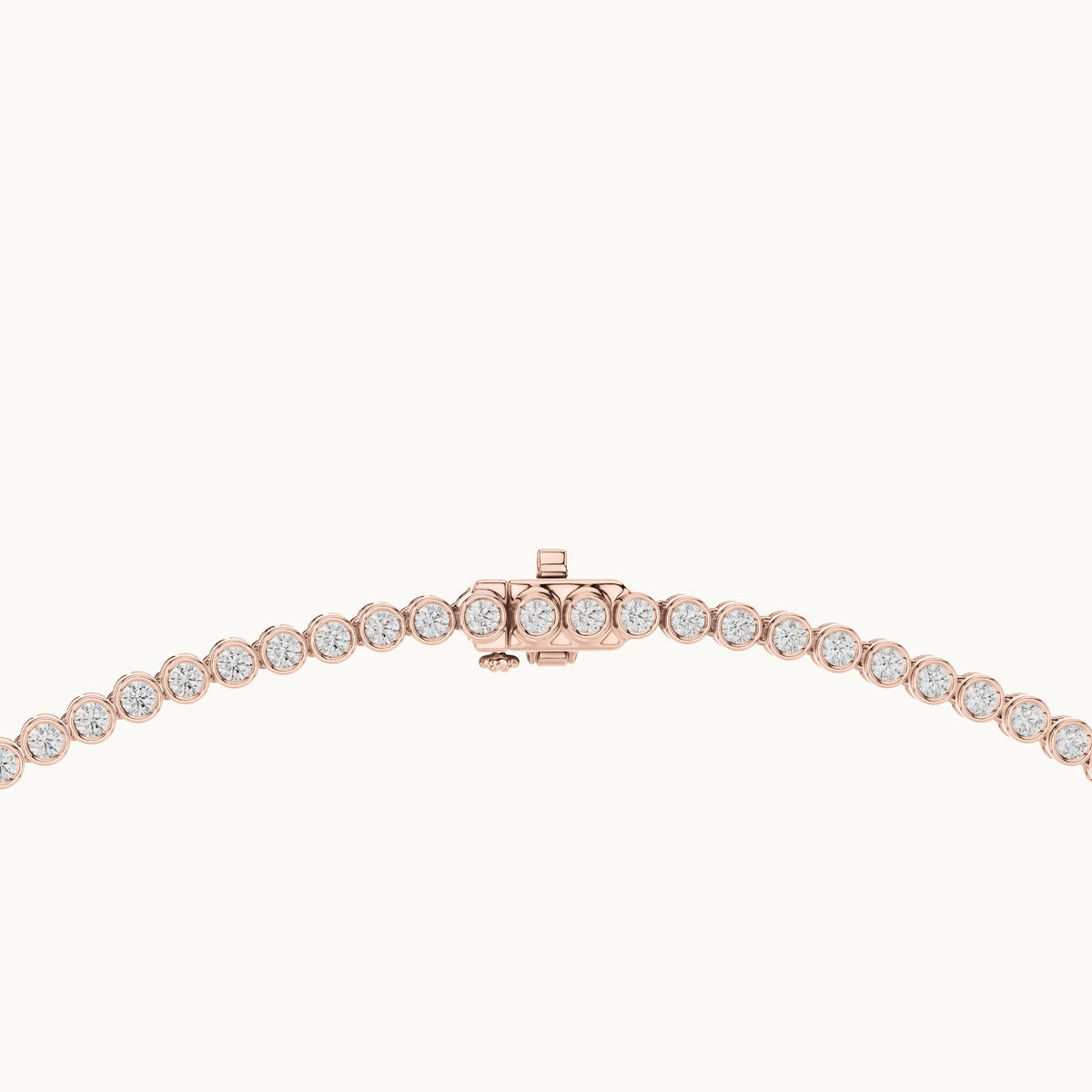 Round lab-grown diamond graduated bezel tennis necklace in rose gold, 11.006 CT TW, view 4