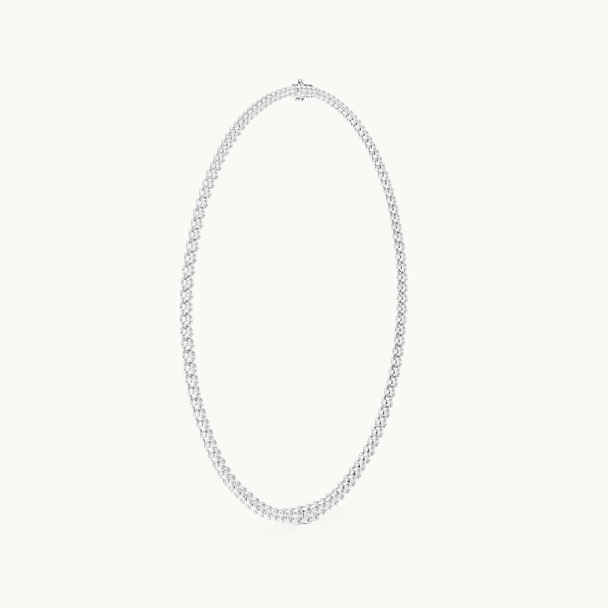 Round lab-grown diamond graduated bezel tennis necklace in white gold, 11.006 CT TW, view 3