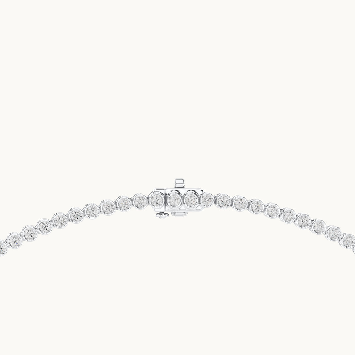 Round lab-grown diamond graduated bezel tennis necklace in white gold, 11.006 CT TW, view 4