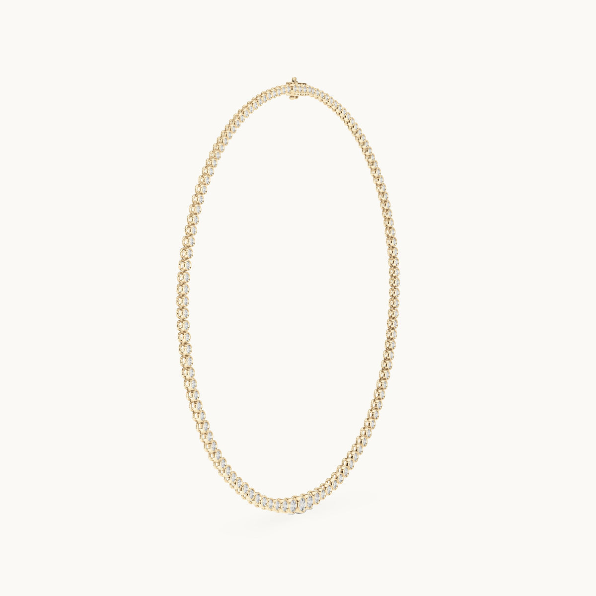 Round lab-grown diamond graduated bezel tennis necklace in yellow gold, 11.006 CT TW, view 3