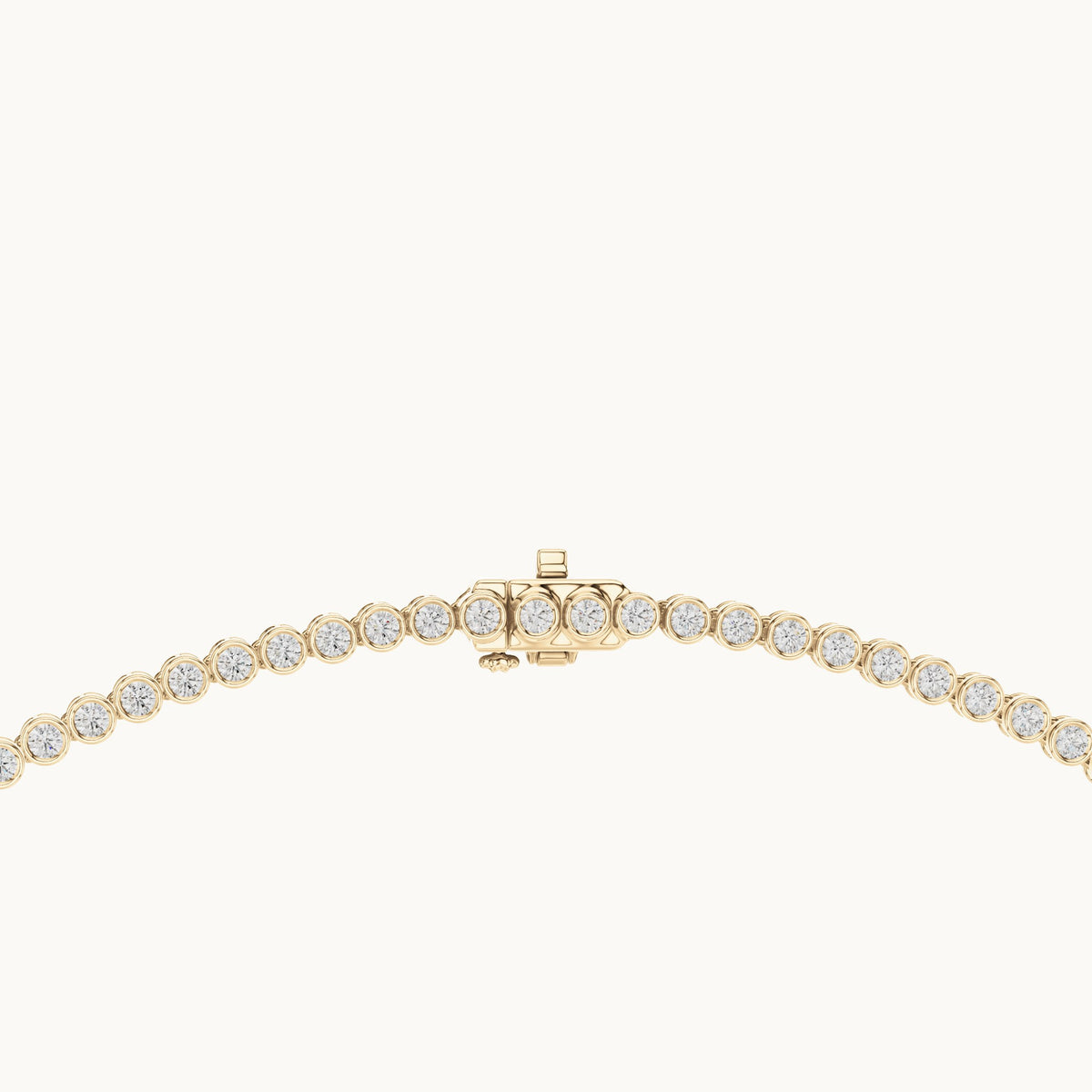 Round lab-grown diamond graduated bezel tennis necklace in yellow gold, 11.006 CT TW, view 4