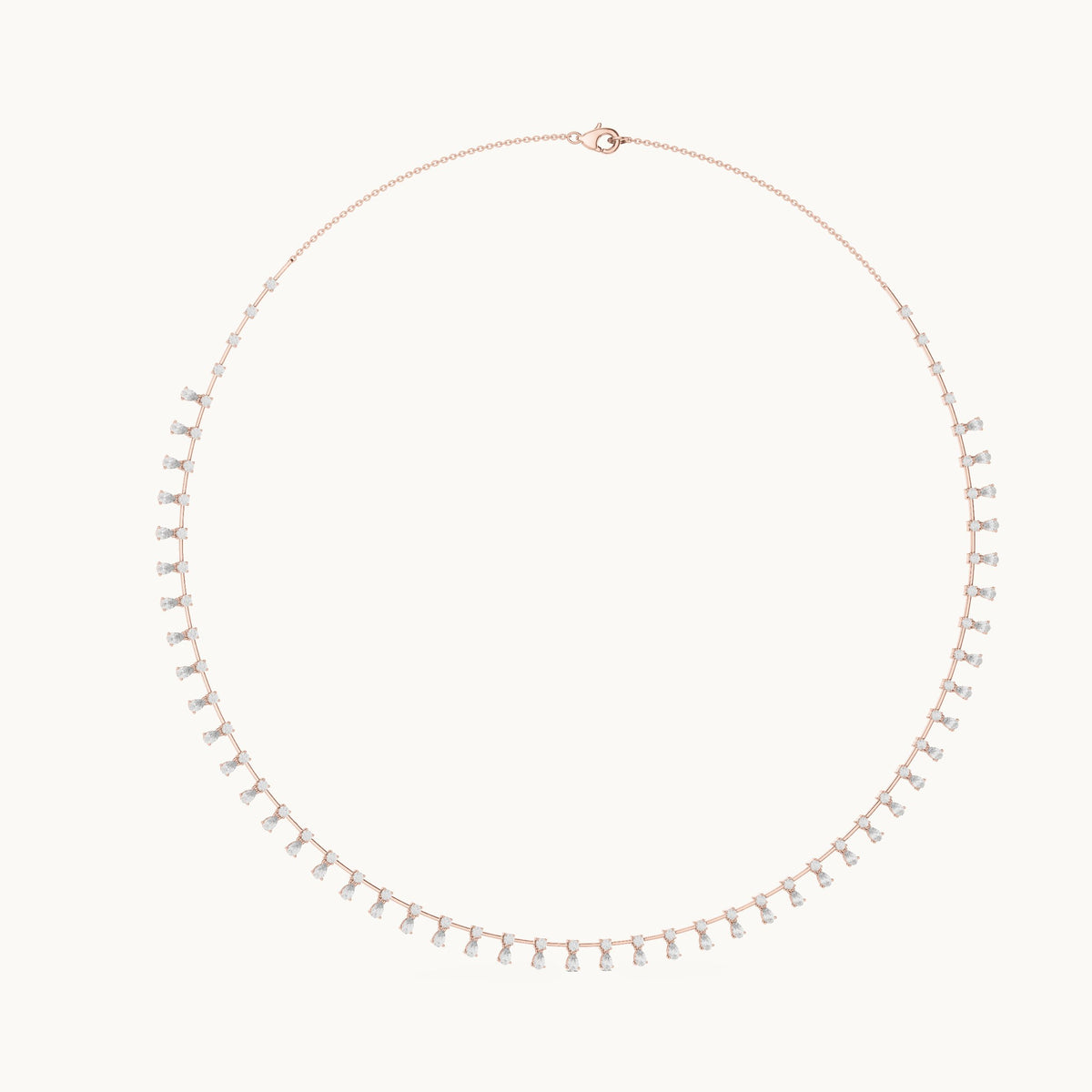 Pear and round lab-grown diamond pear fringe necklace in rose gold, 6.35 CT TW, view 1