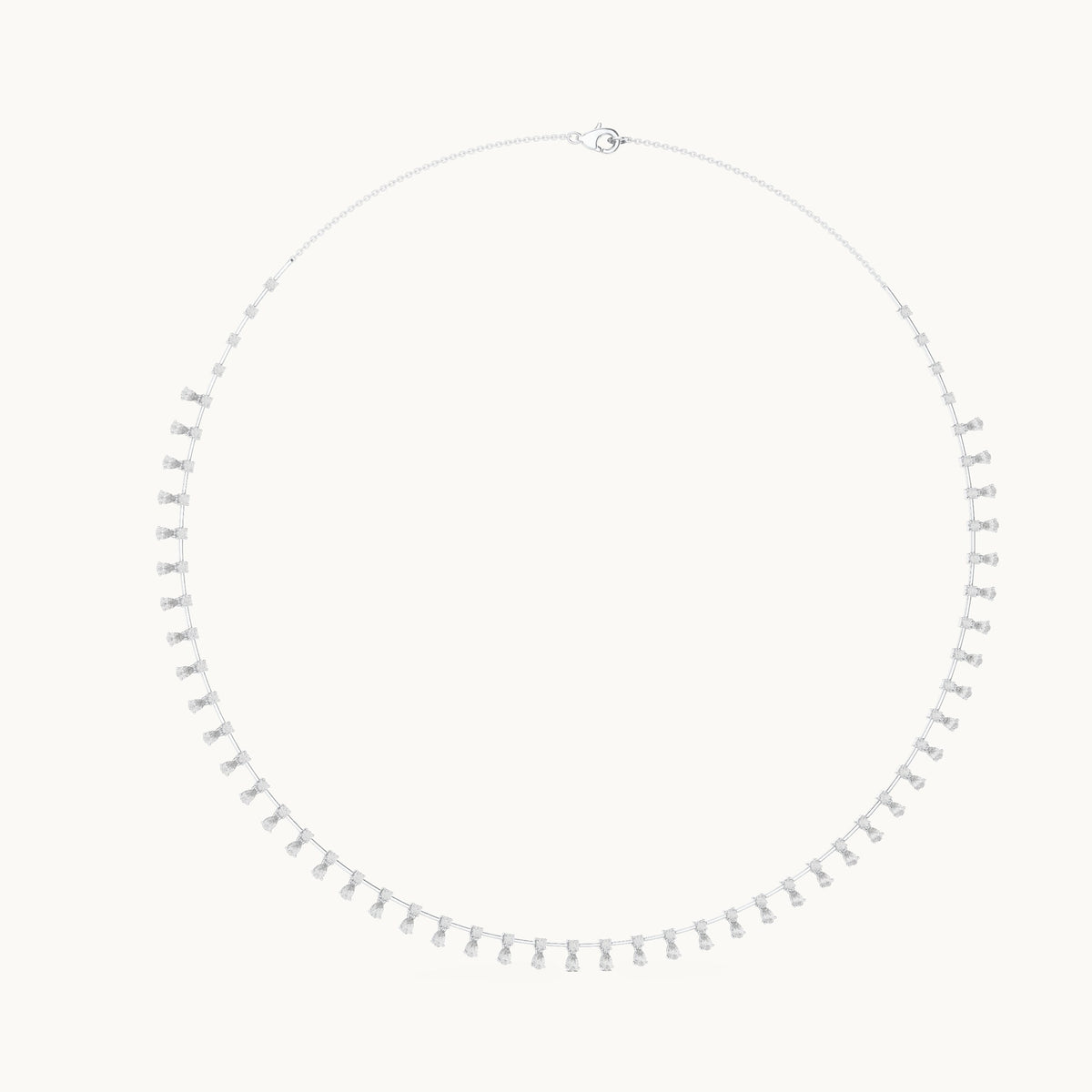 Pear and round lab-grown diamond pear fringe necklace in white gold, 6.35 CT TW, view 1